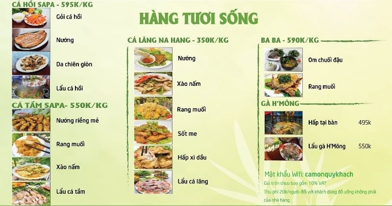 Thực đơn Chợ Tình Sapa Quan Nhân kèm giá các món